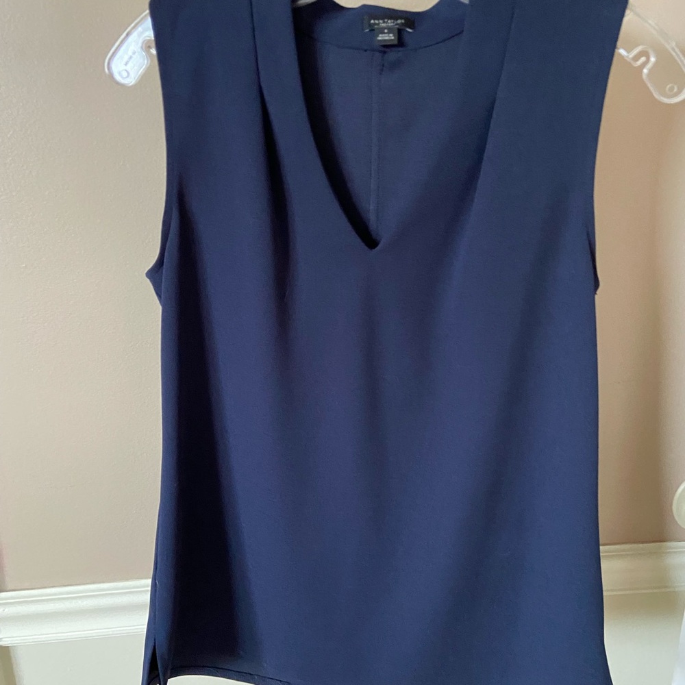 Ann Taylor Navy V-Neck Blouse